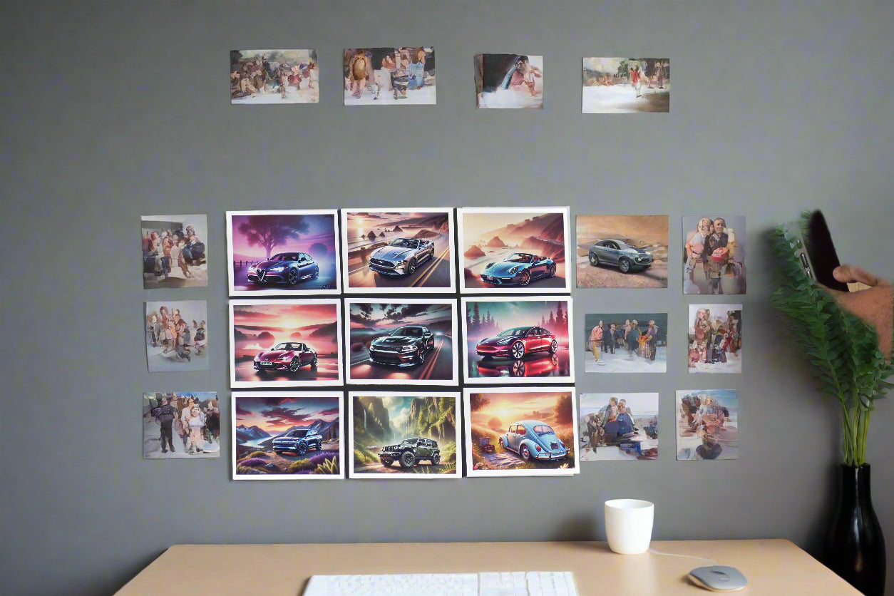 Flexible custom photo magnets in multiple sizes displayed together, bendable personalized photo magnets by Snap'N'Stick