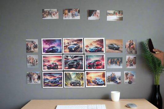 Flexible custom photo magnets in multiple sizes displayed together, bendable personalized photo magnets by Snap'N'Stick