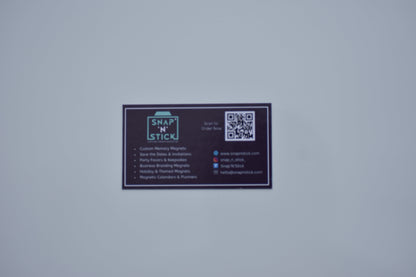 Custom magnetic business cards on a metal surface by Snap'N'Stick